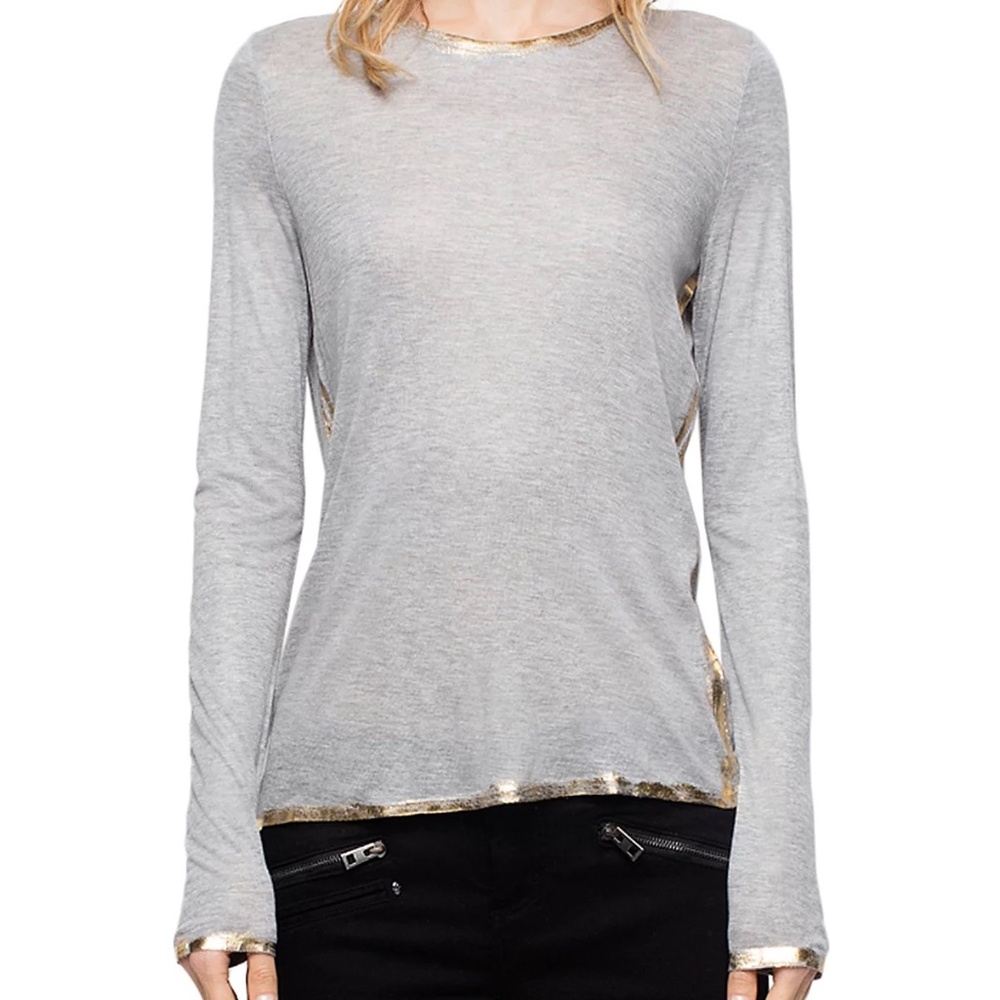Zadig & Voltaire Willy Gold Long-Sleeve Tee Sz M